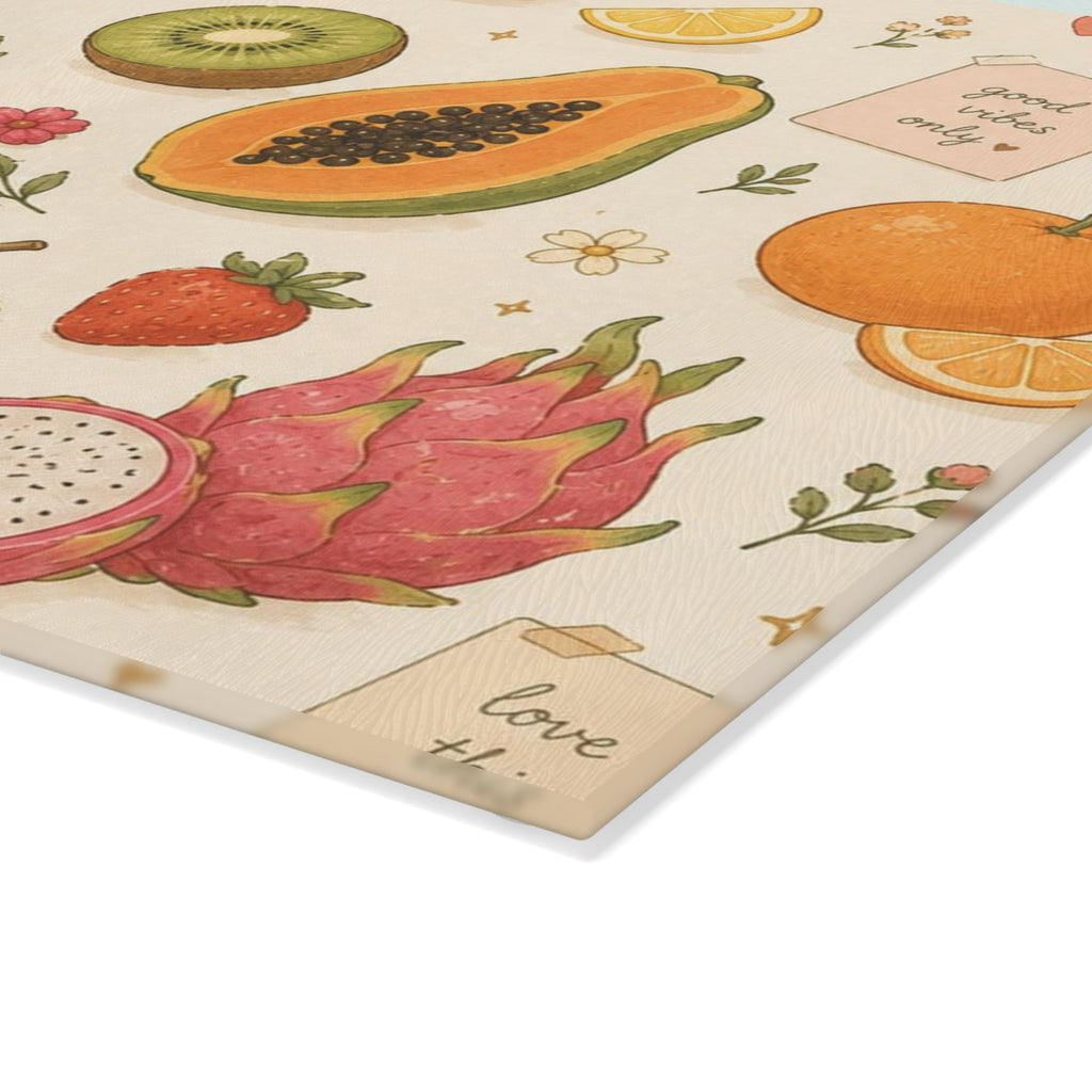 Tropical Fruit Glass Cutting Board — Colorful Summer Fruit Pattern