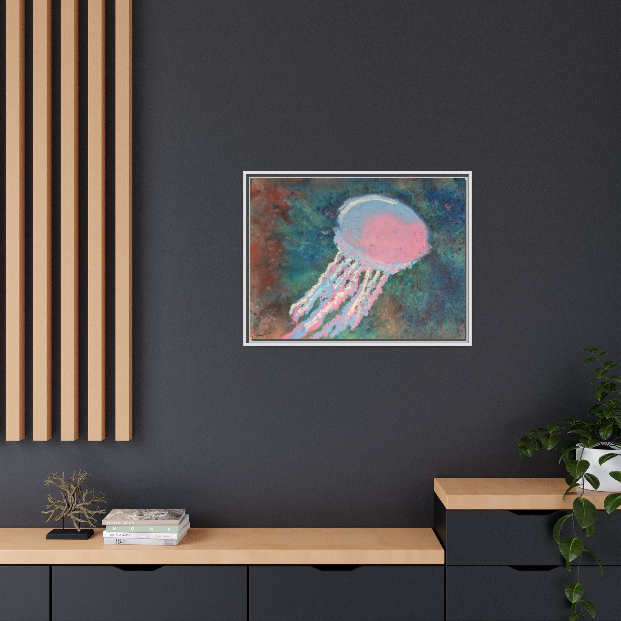 Jellyfish Watercolor Framed Canvas