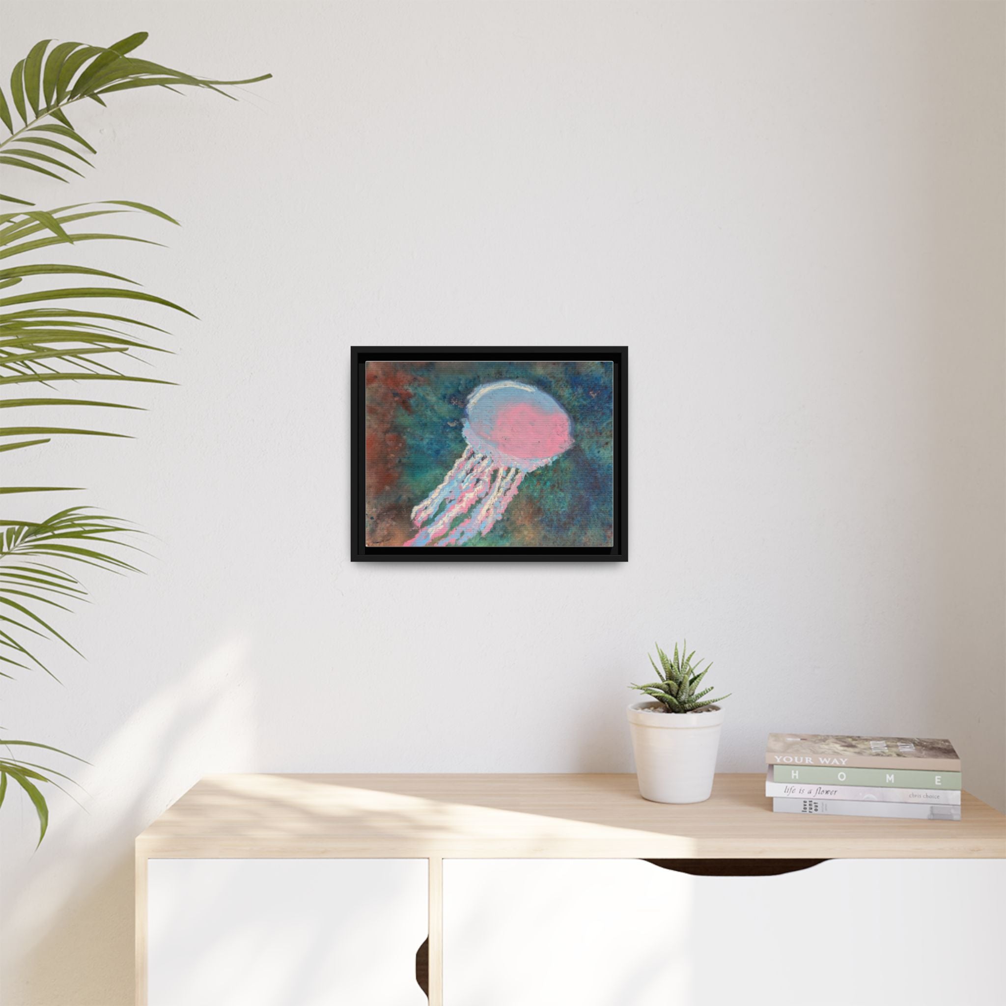 Jellyfish Watercolor Framed Canvas
