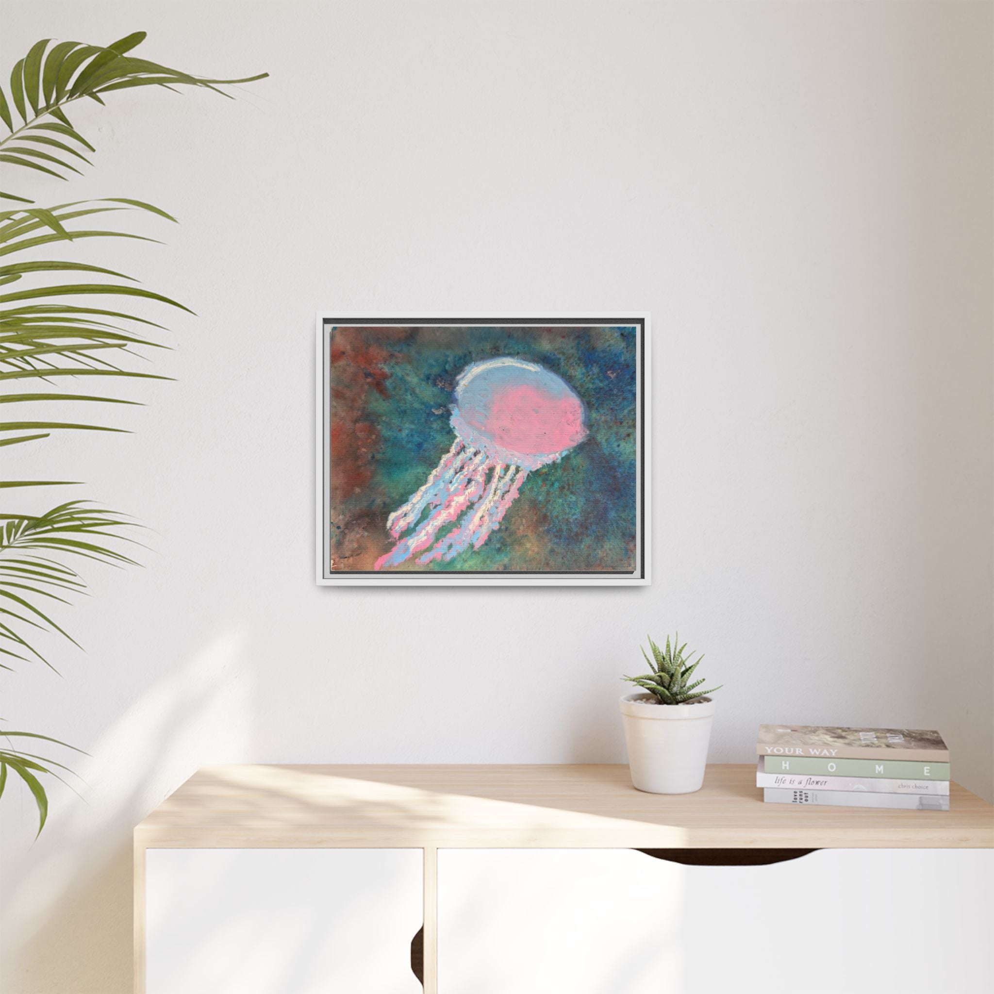 Jellyfish Watercolor Framed Canvas