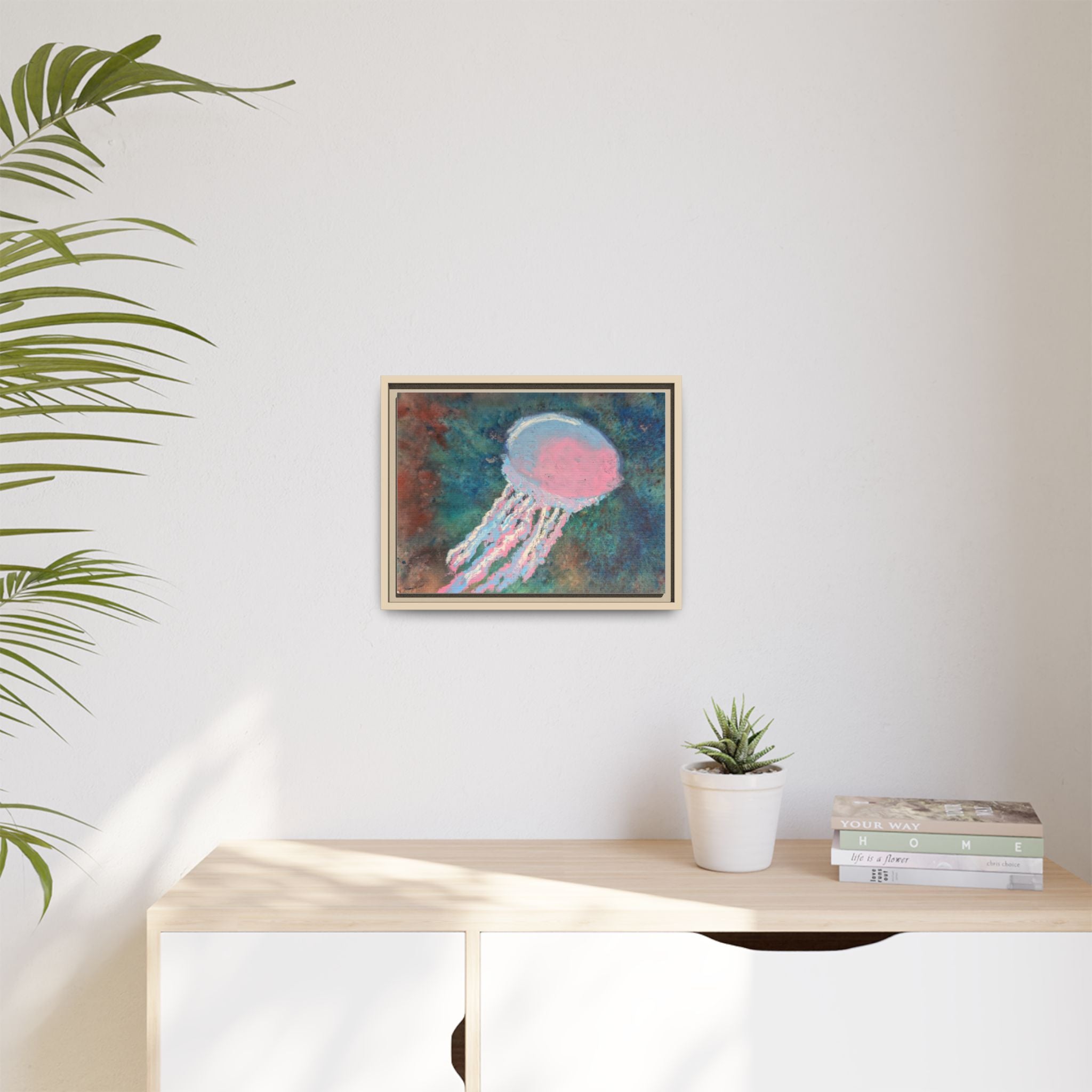 Jellyfish Watercolor Framed Canvas