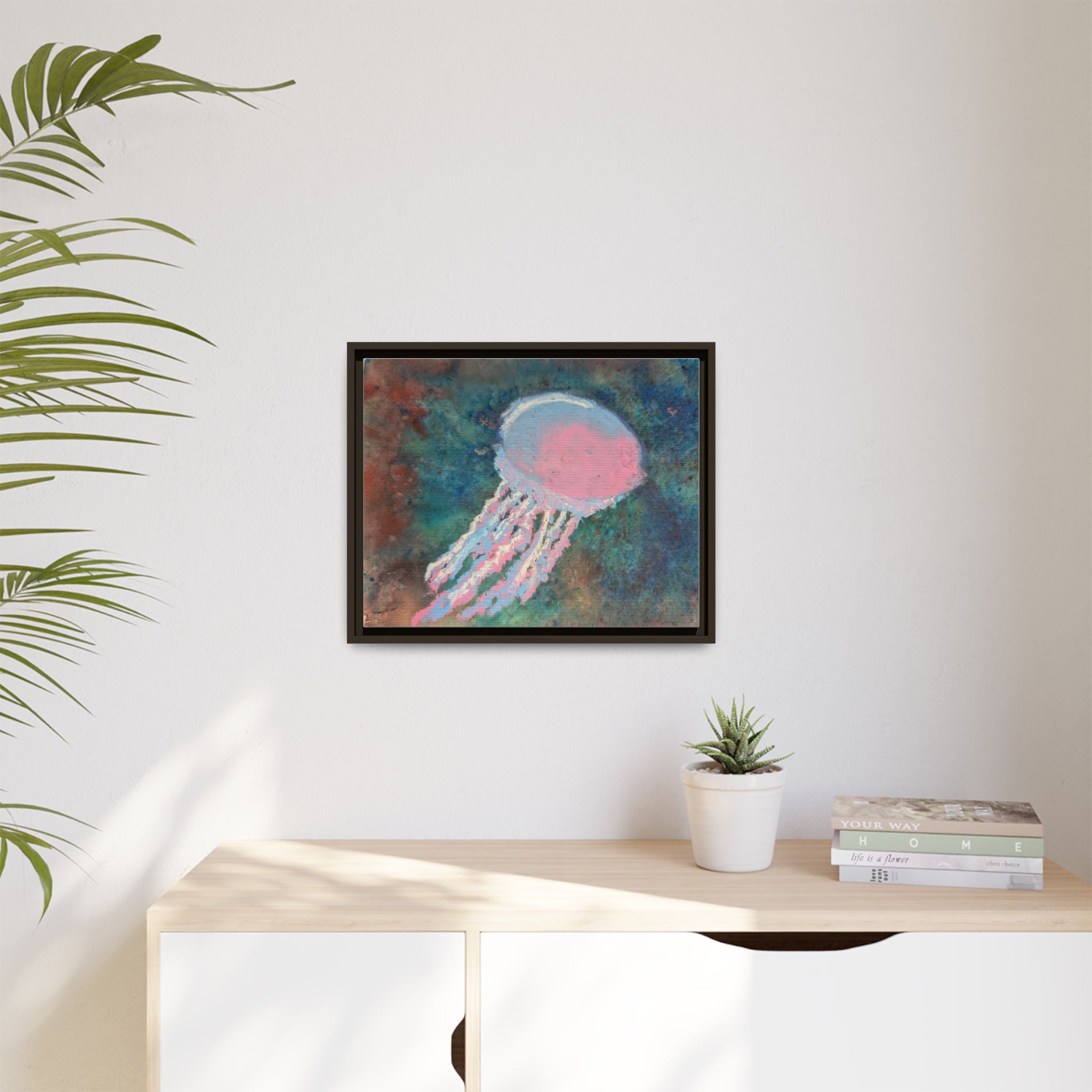 Jellyfish Watercolor Framed Canvas