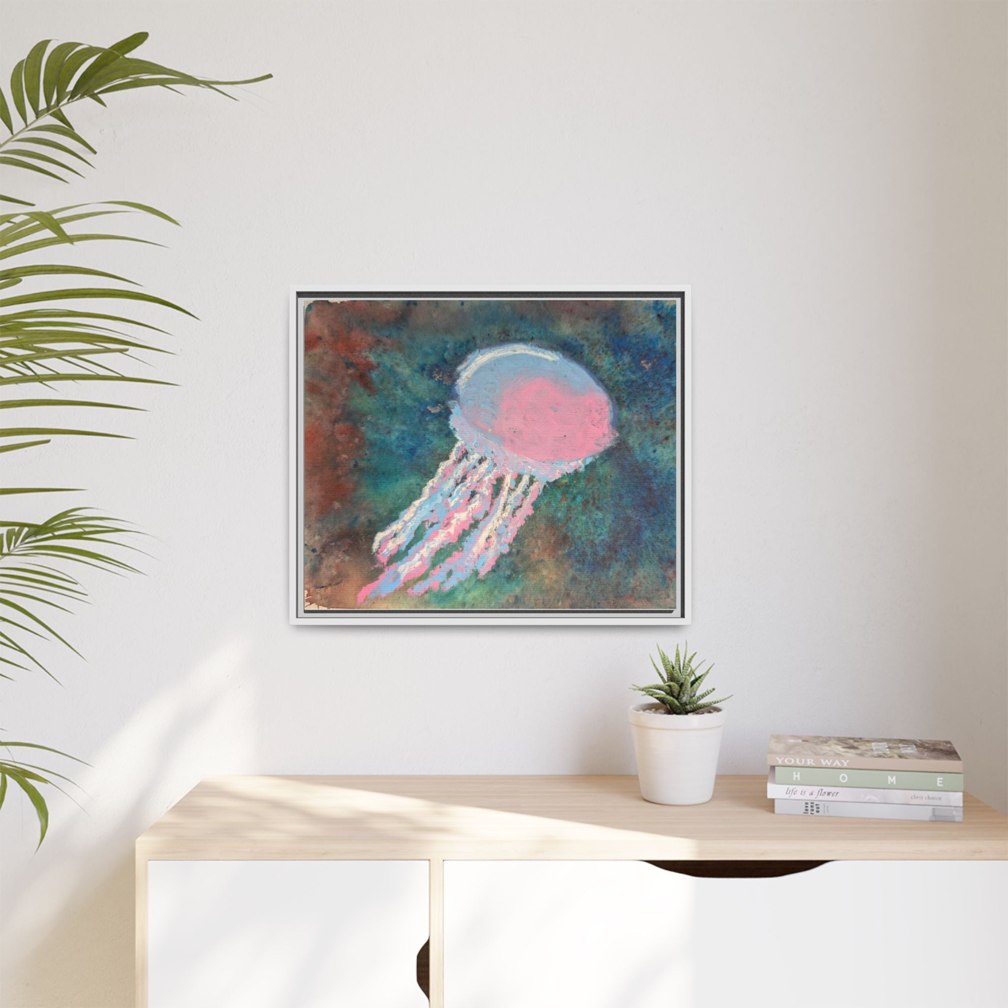 Jellyfish Watercolor Framed Canvas