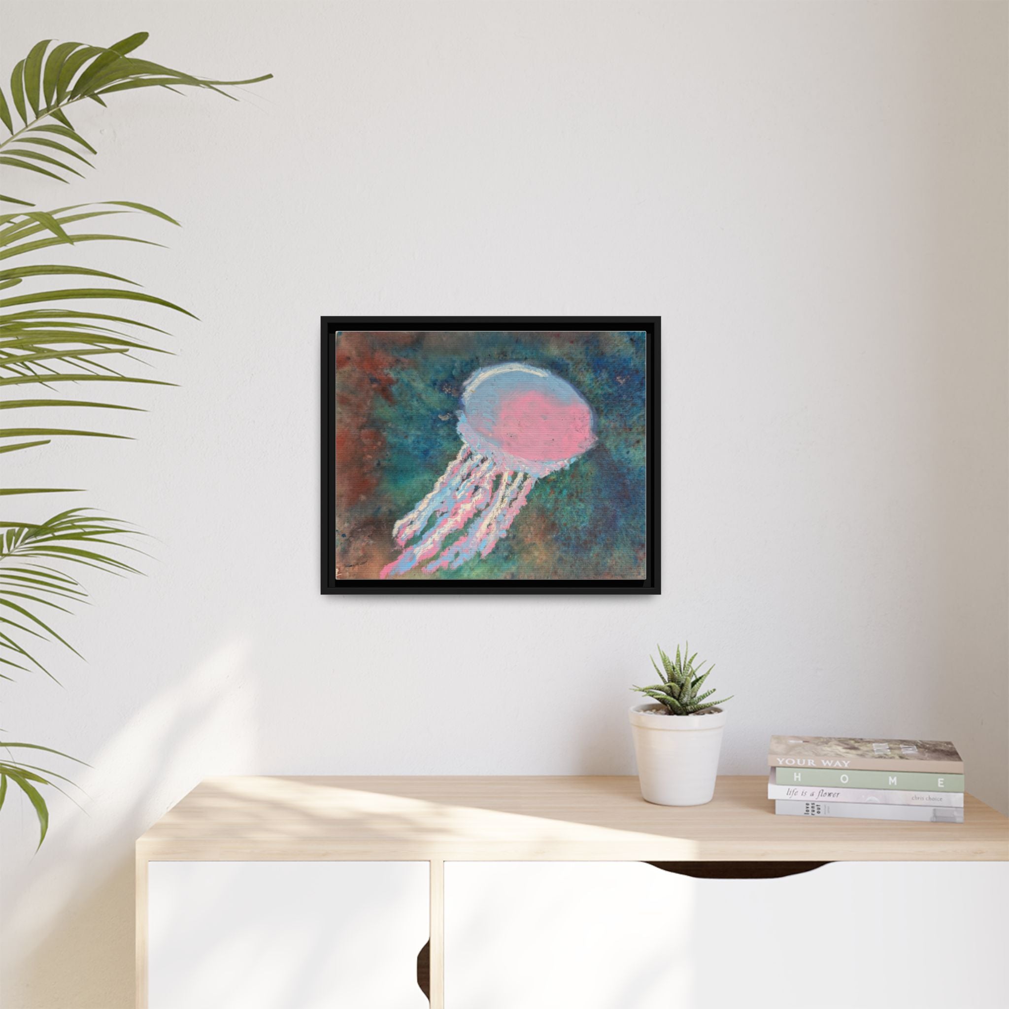 Jellyfish Watercolor Framed Canvas