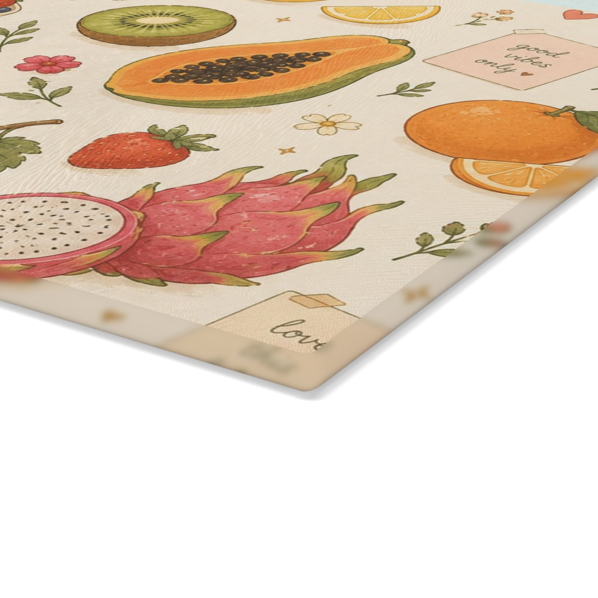 Tropical Fruit Glass Cutting Board — Colorful Summer Fruit Pattern