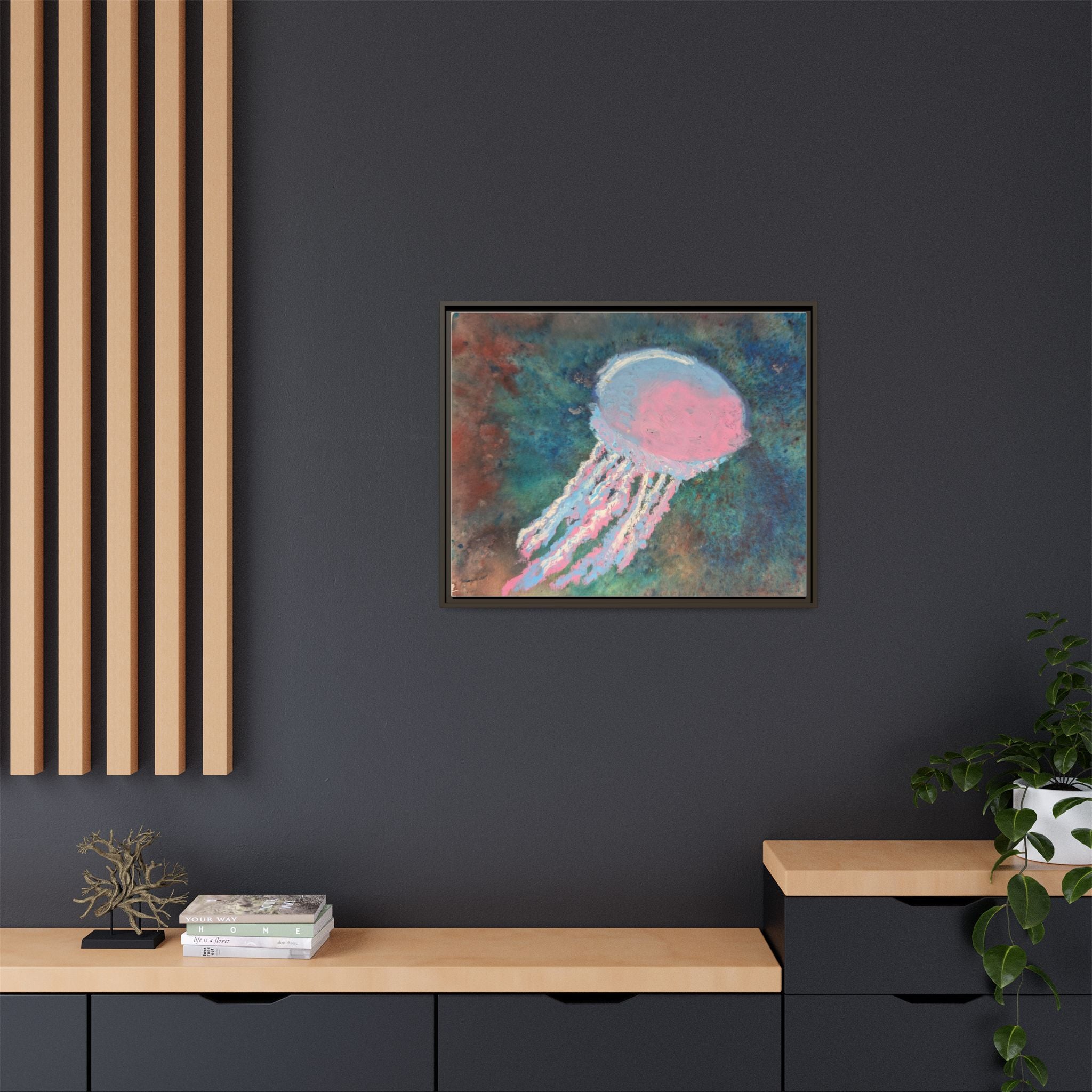 Jellyfish Watercolor Framed Canvas