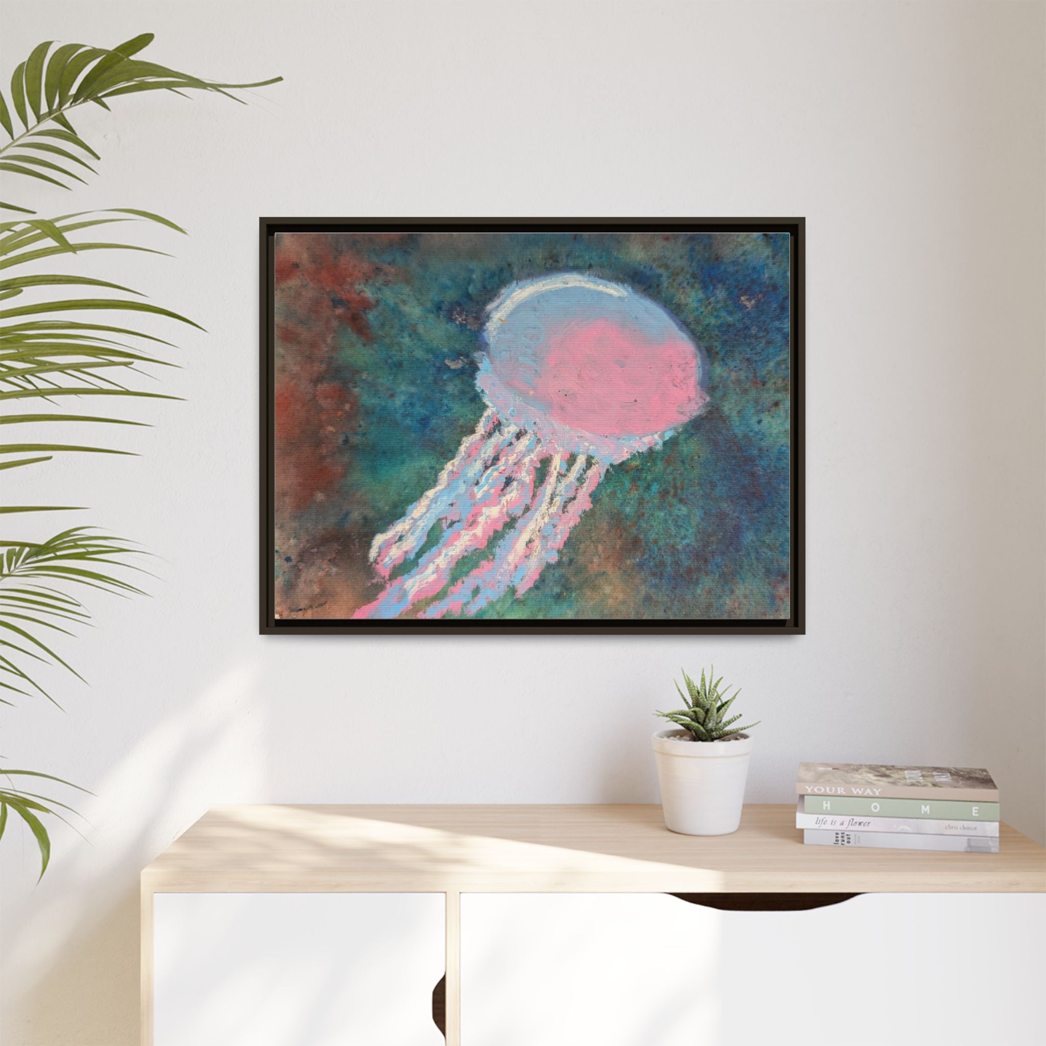 Jellyfish Watercolor Framed Canvas