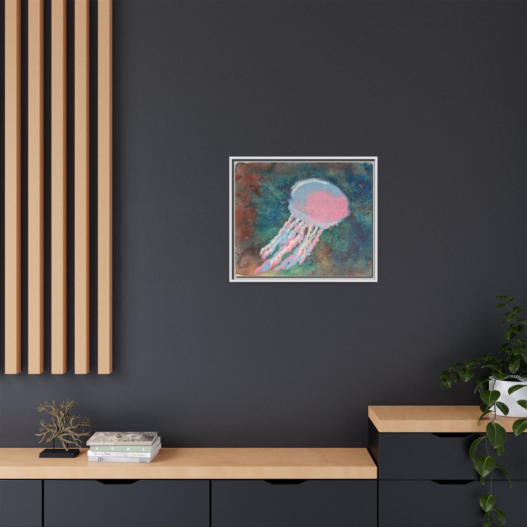 Jellyfish Watercolor Framed Canvas
