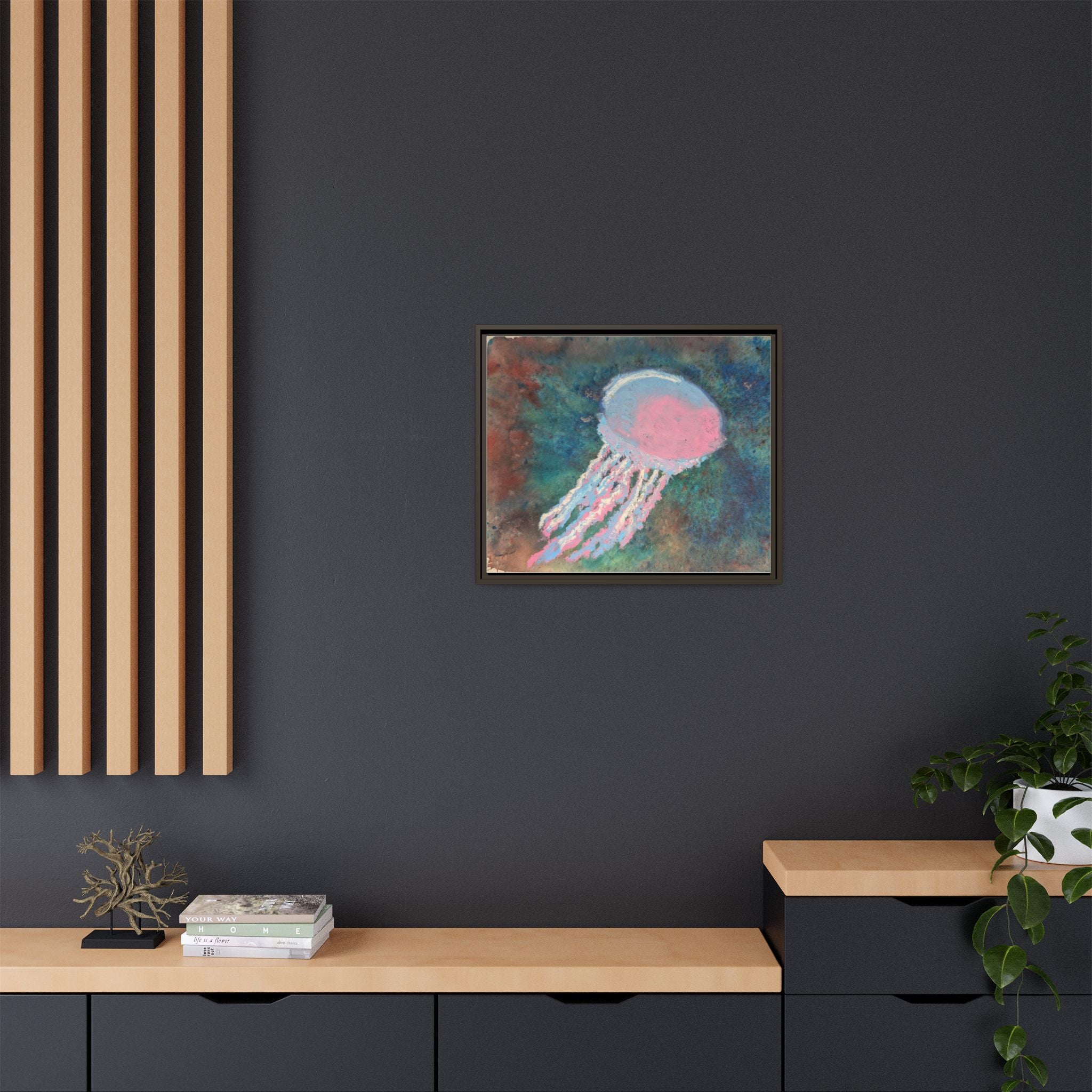 Jellyfish Watercolor Framed Canvas