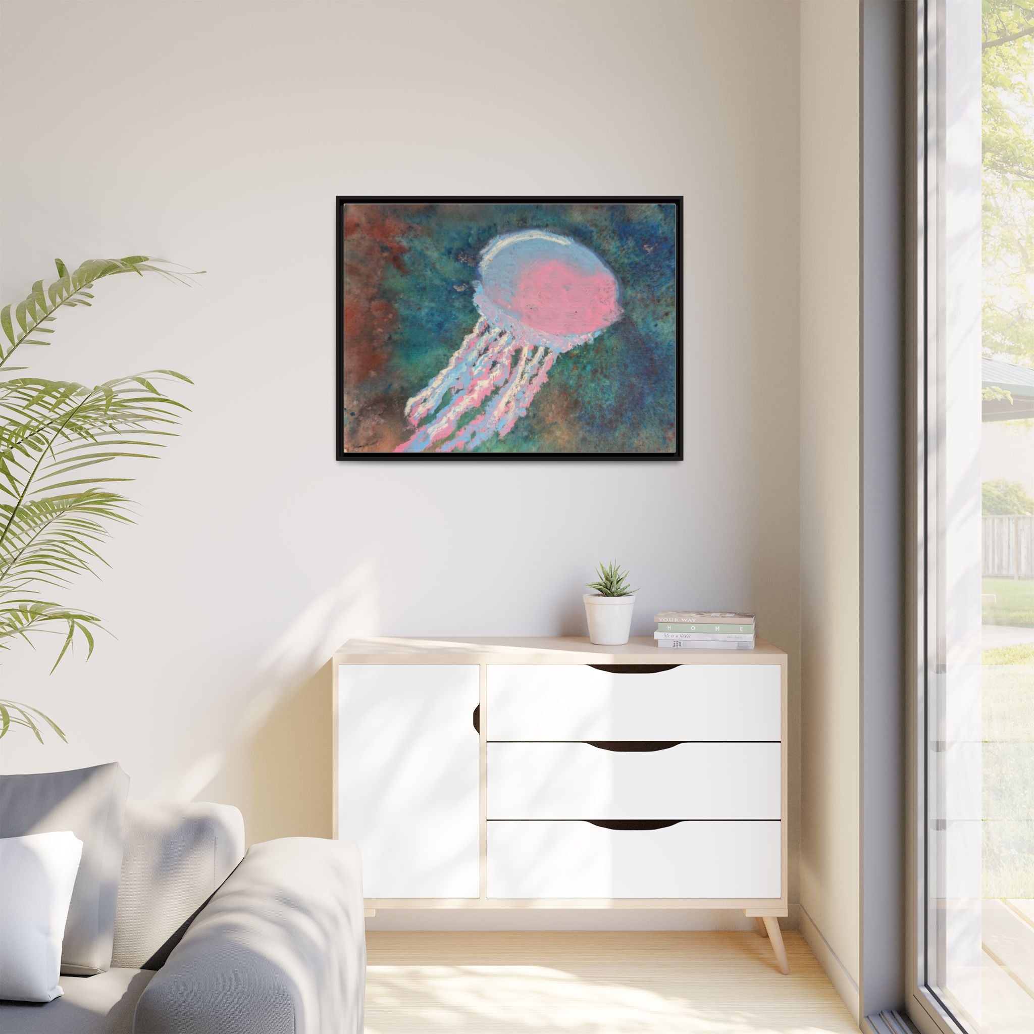 Jellyfish Watercolor Framed Canvas