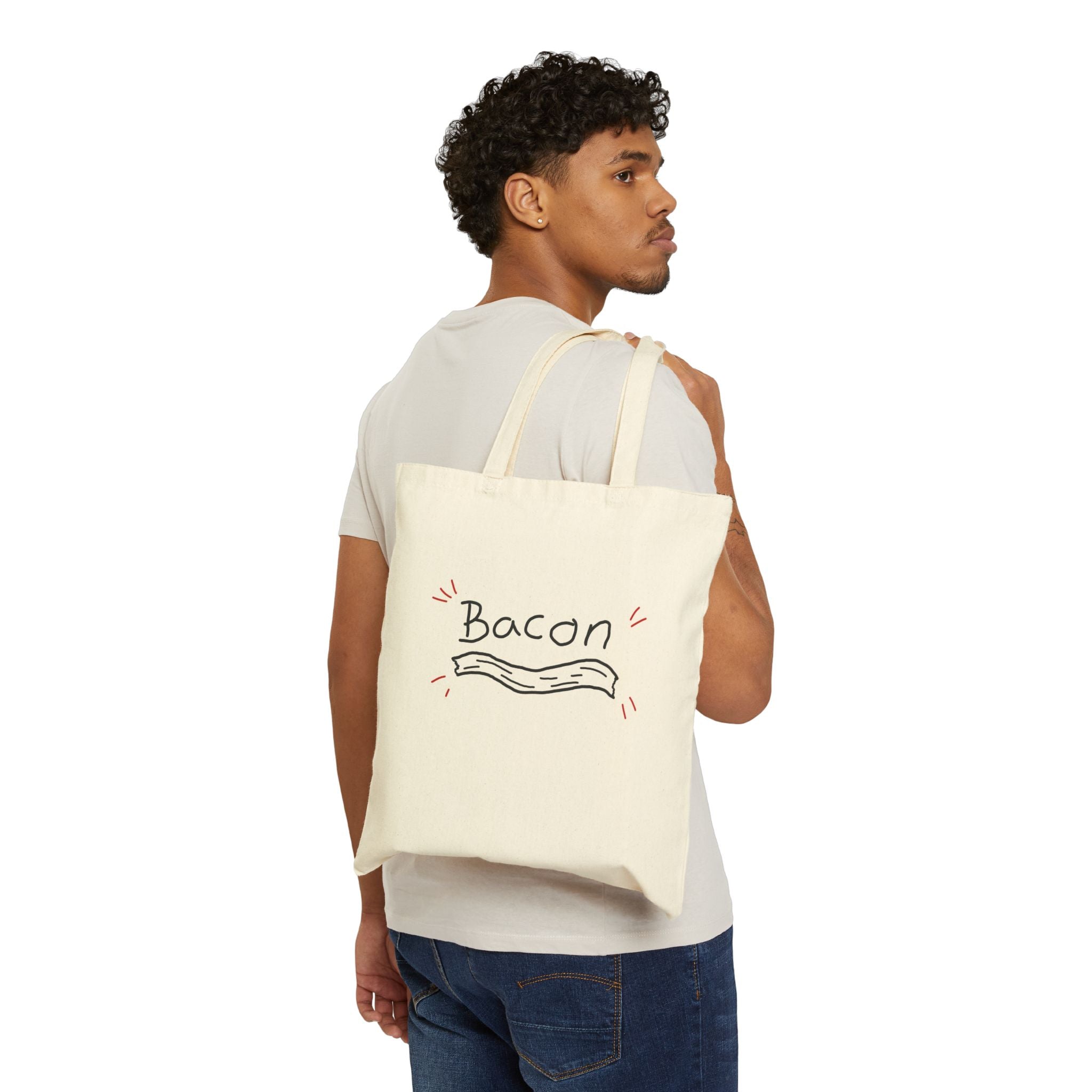 Bacon Canvas Tote Bag — Funny Illustrated Bacon Grocery & Market Shopper