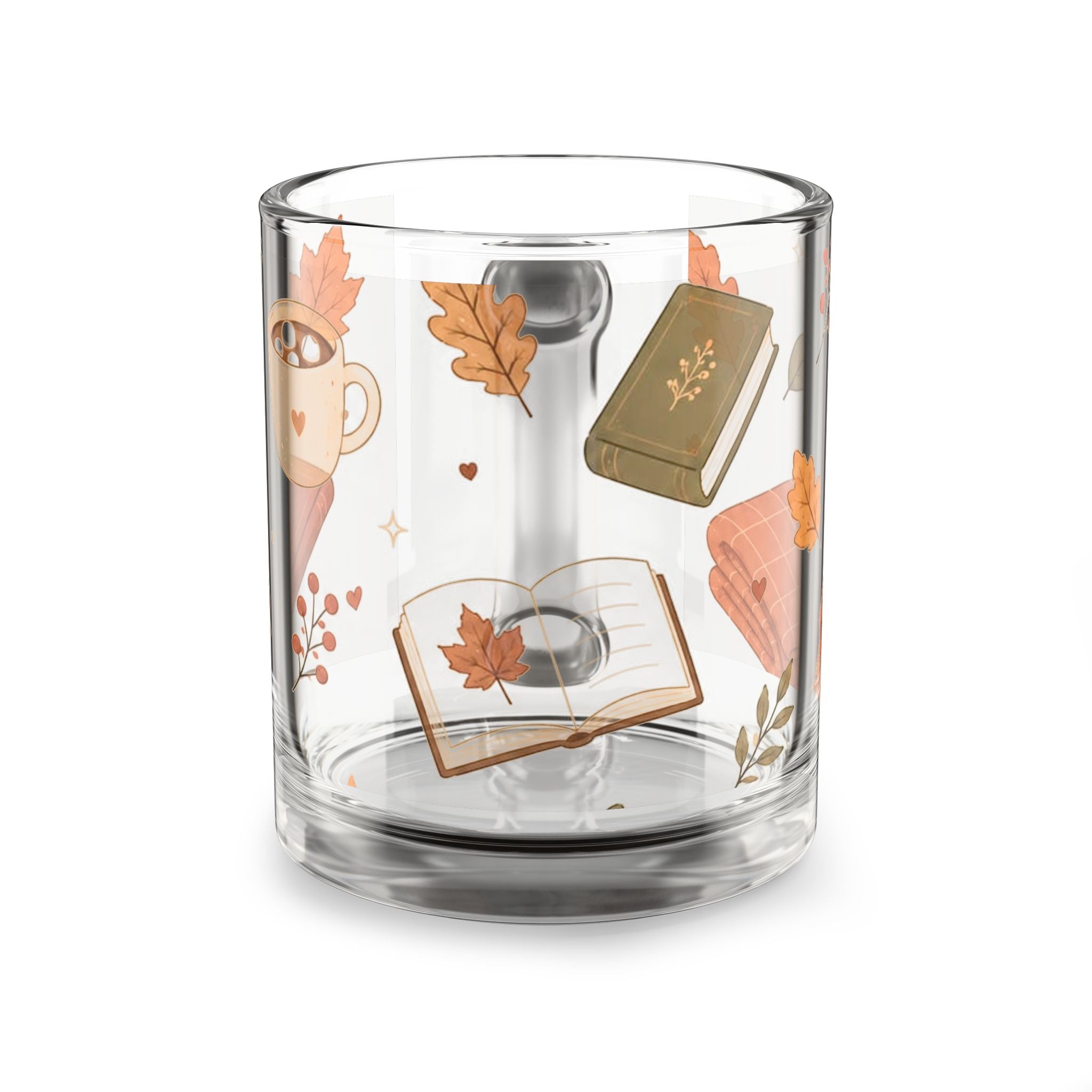 Autumn Cozy Glass Mug — 10oz Fall Books & Tea Design