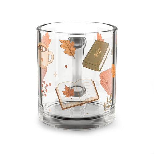 Autumn Cozy Glass Mug — 10oz Fall Books & Tea Design