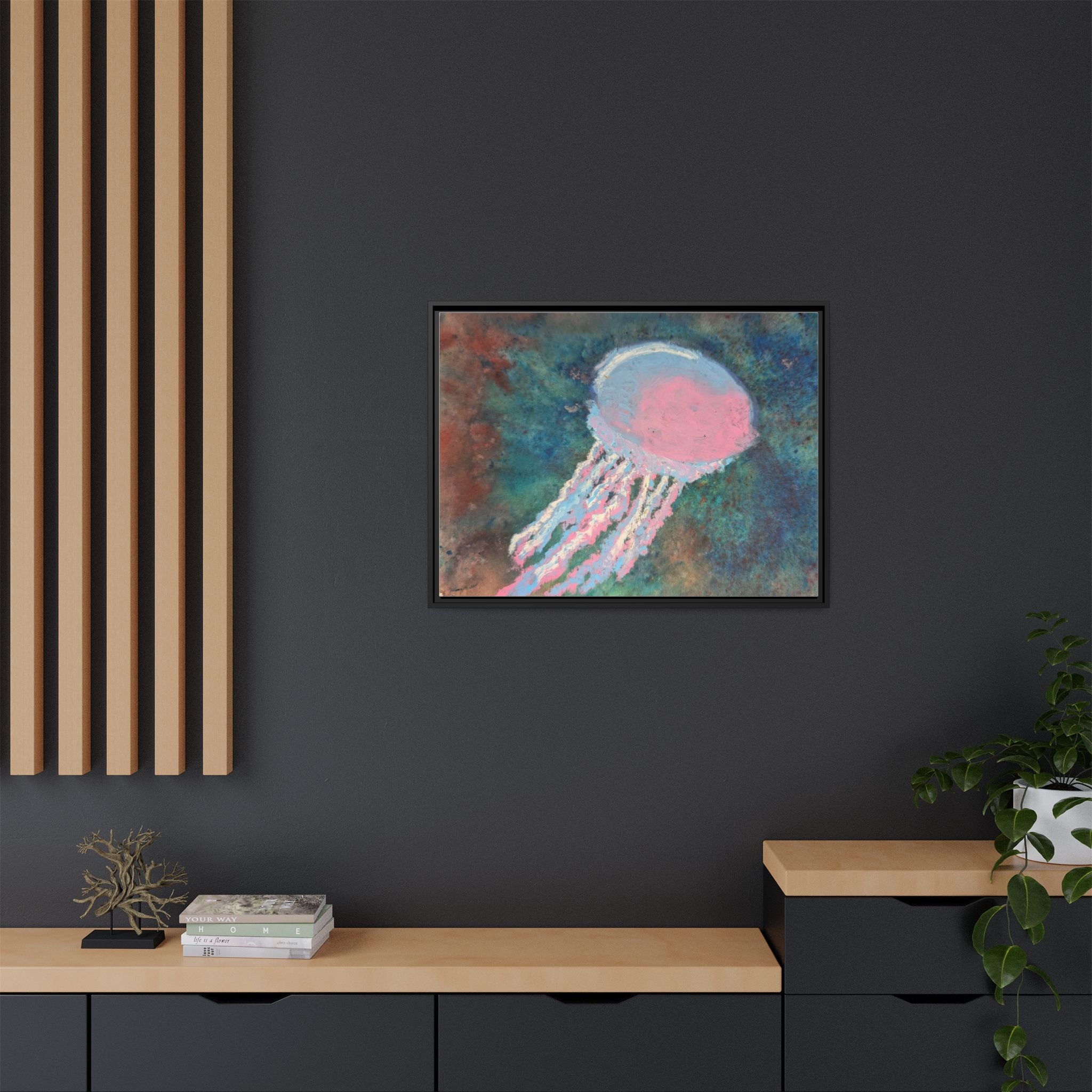 Jellyfish Watercolor Framed Canvas