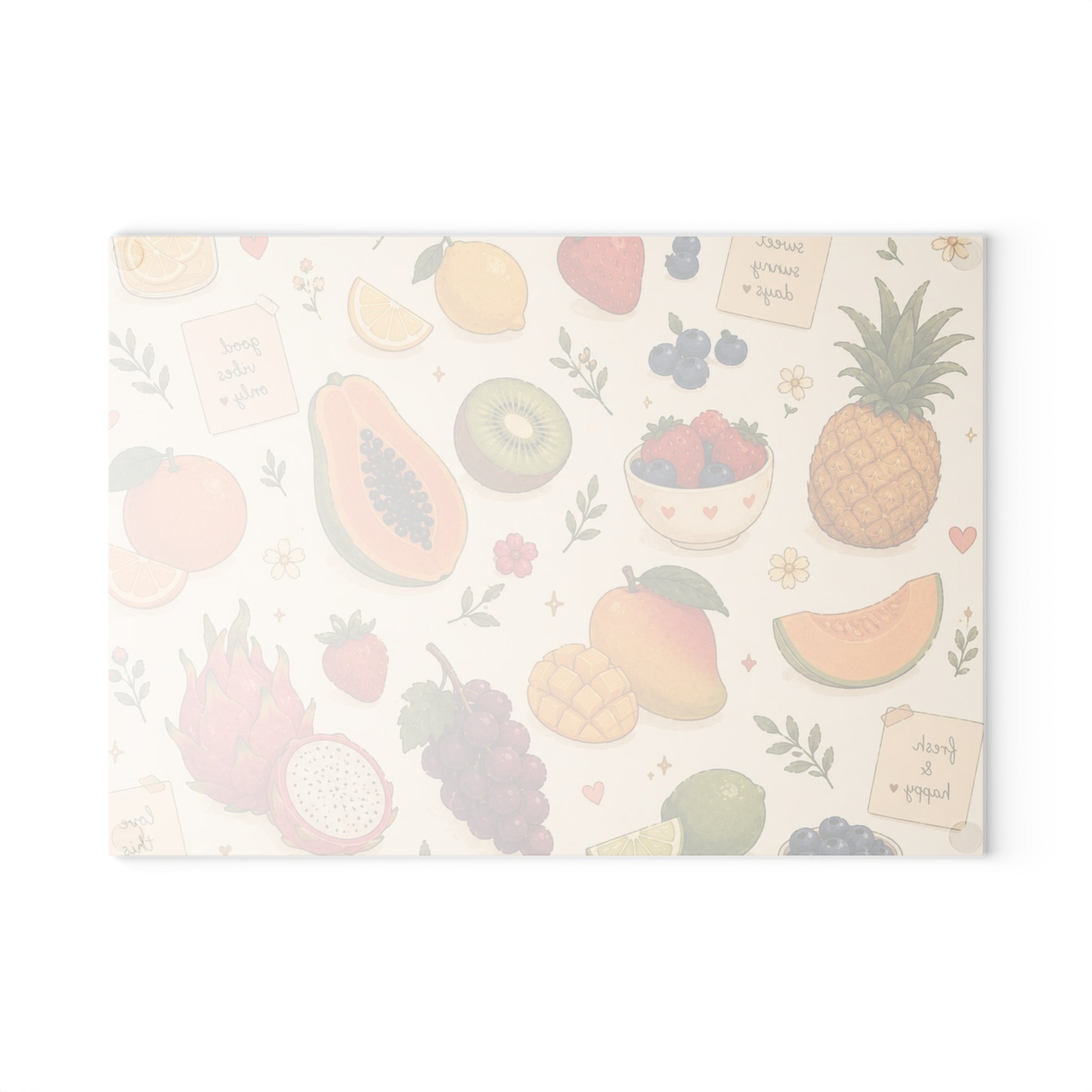 Tropical Fruit Glass Cutting Board — Colorful Summer Fruit Pattern