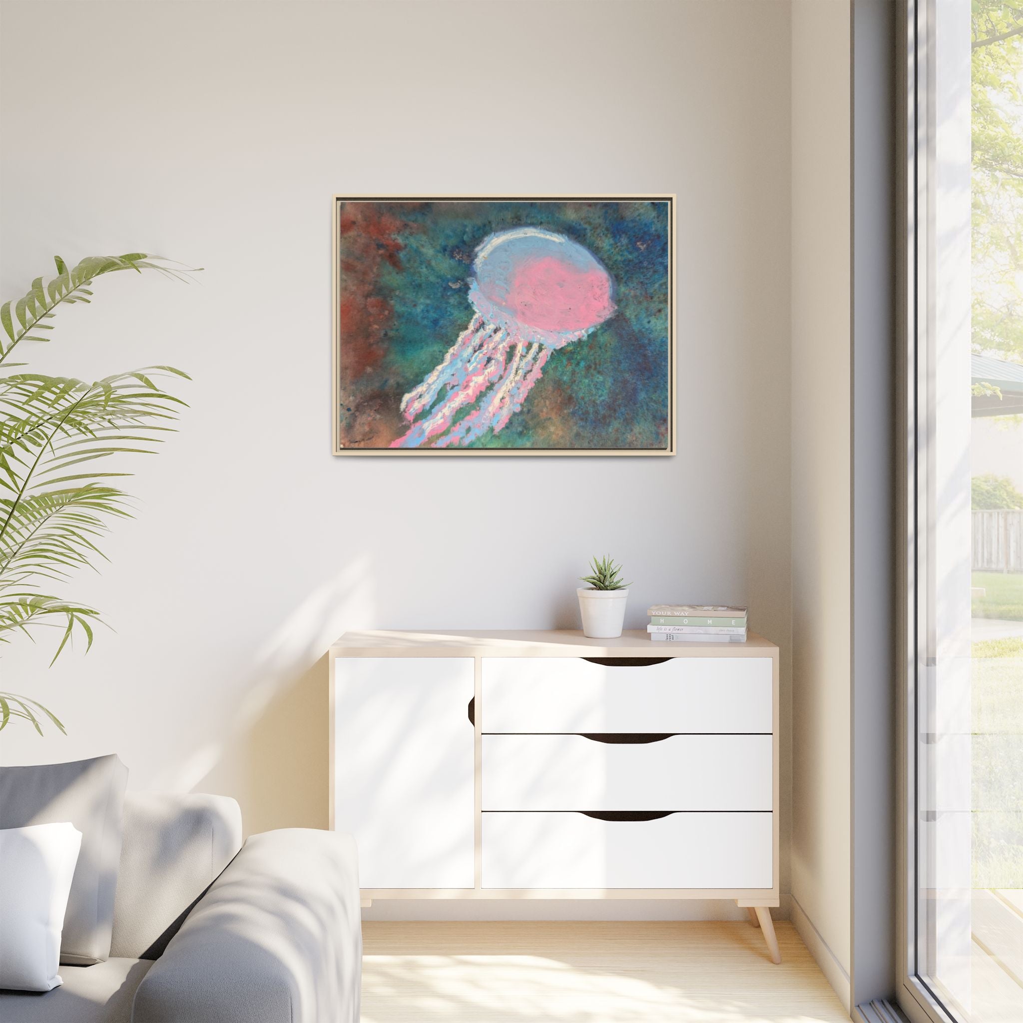 Jellyfish Watercolor Framed Canvas