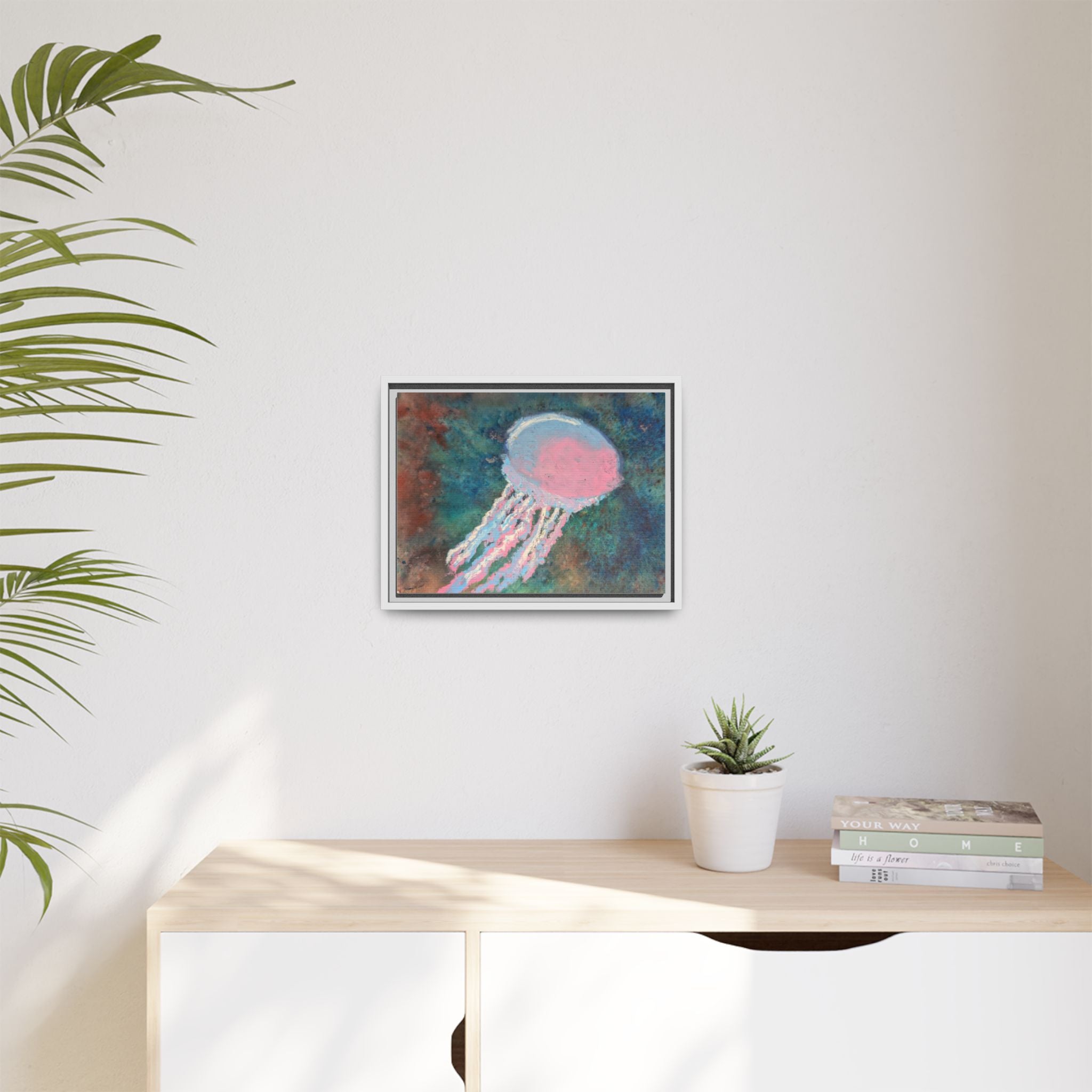 Jellyfish Watercolor Framed Canvas
