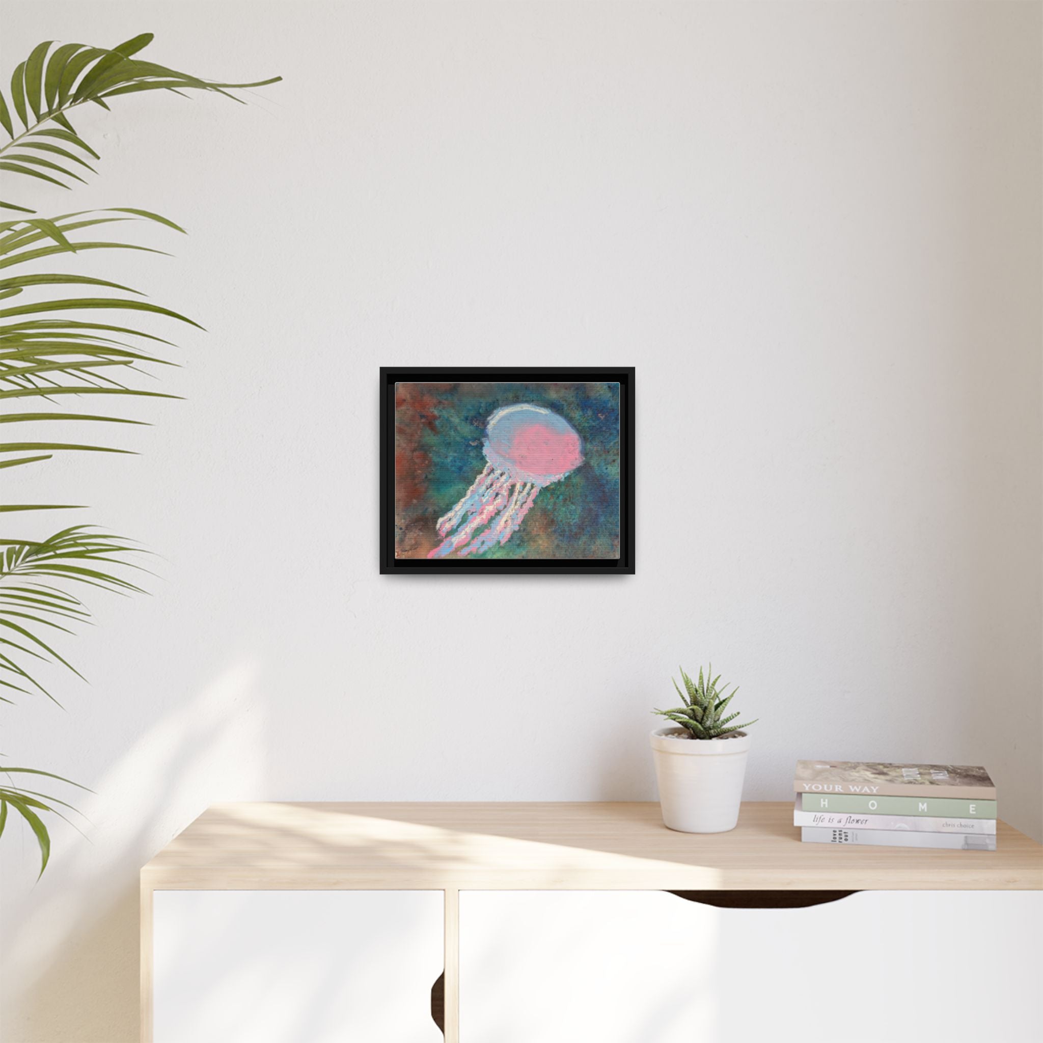Jellyfish Watercolor Framed Canvas