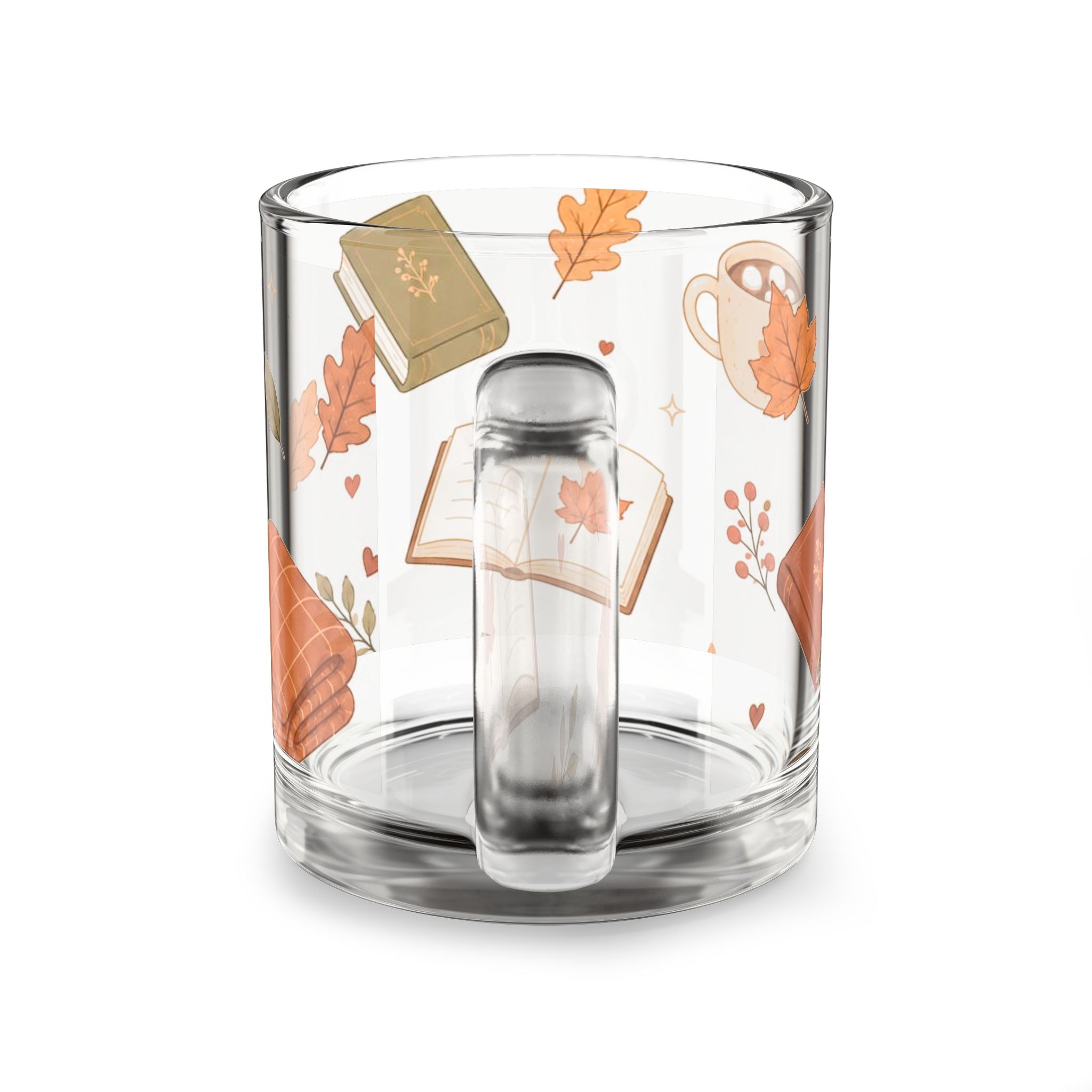Autumn Cozy Glass Mug — 10oz Fall Books & Tea Design