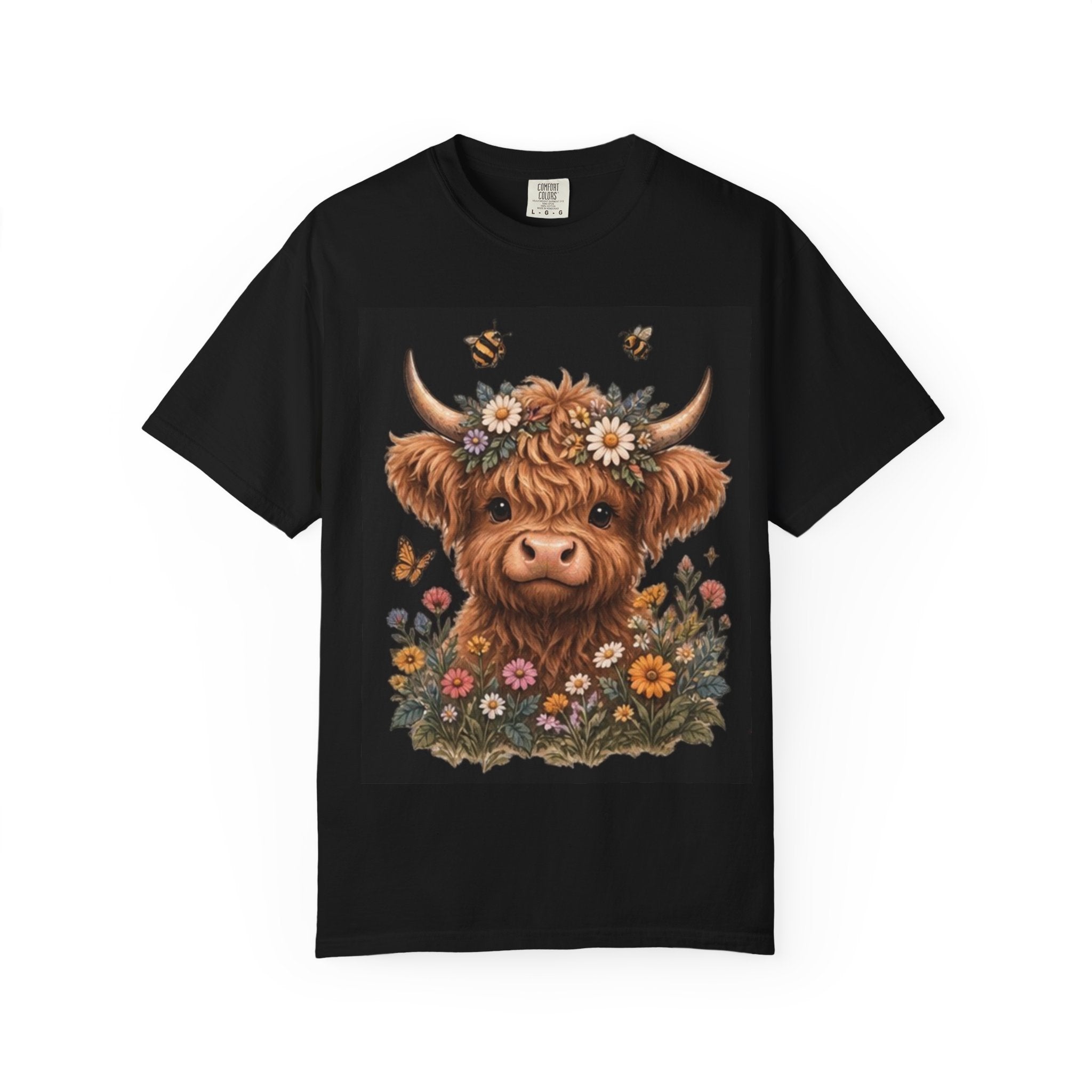 Highland Cow Floral Tee — Cute Cow with Flower Crown T-Shirt