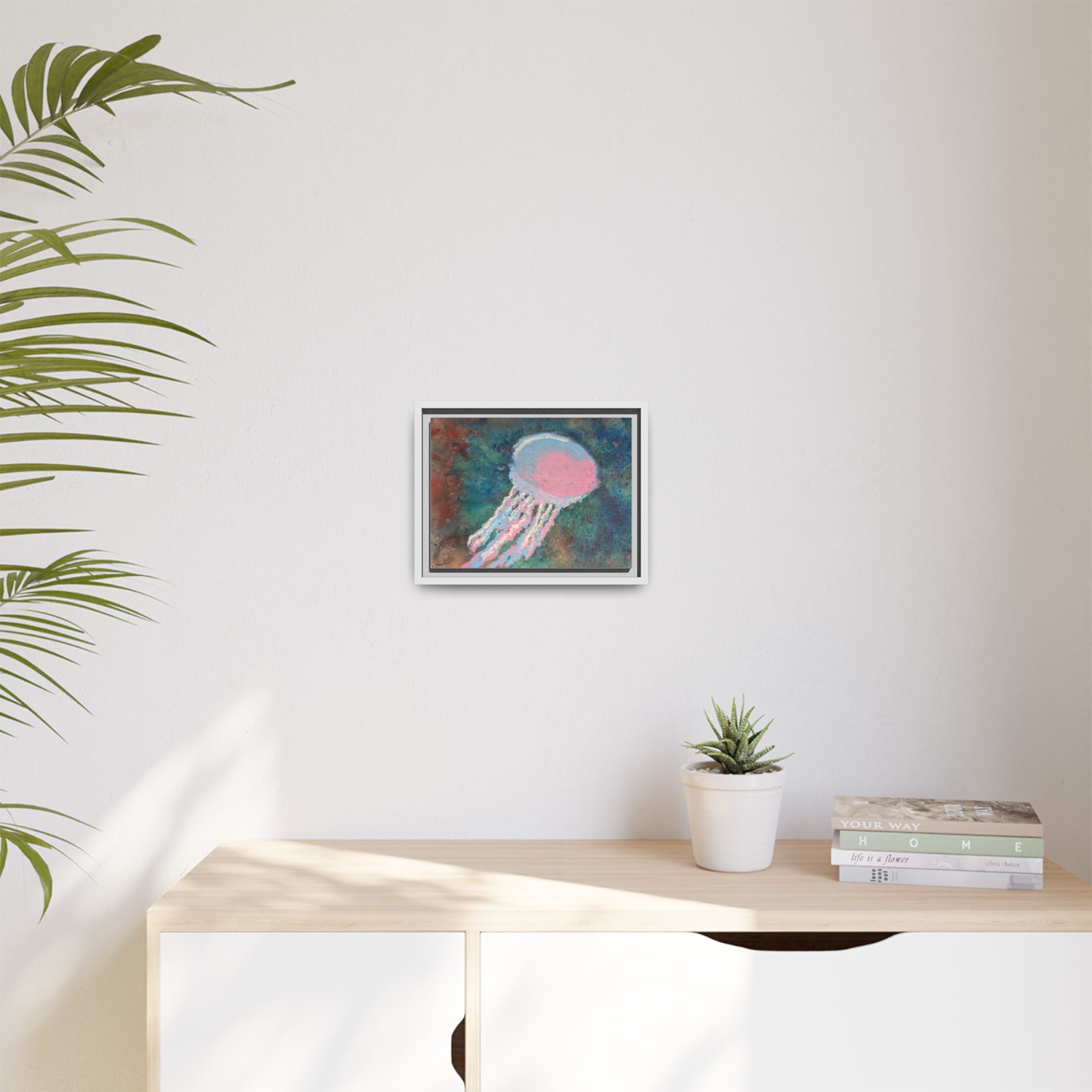 Jellyfish Watercolor Framed Canvas
