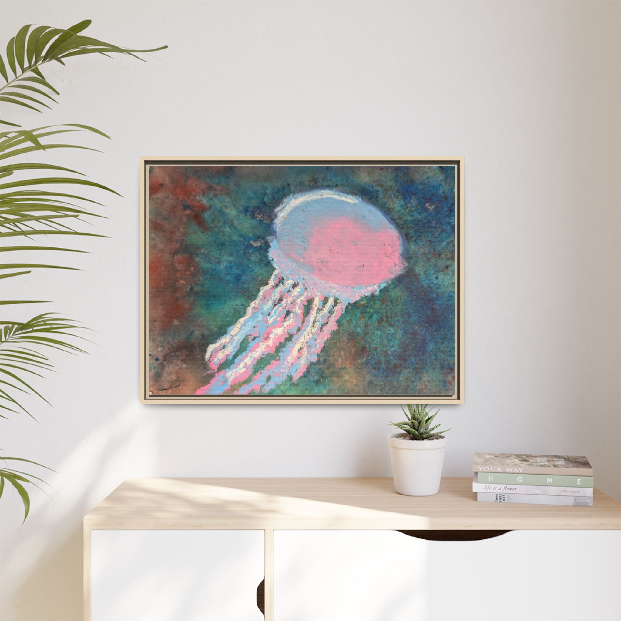 Jellyfish Watercolor Framed Canvas