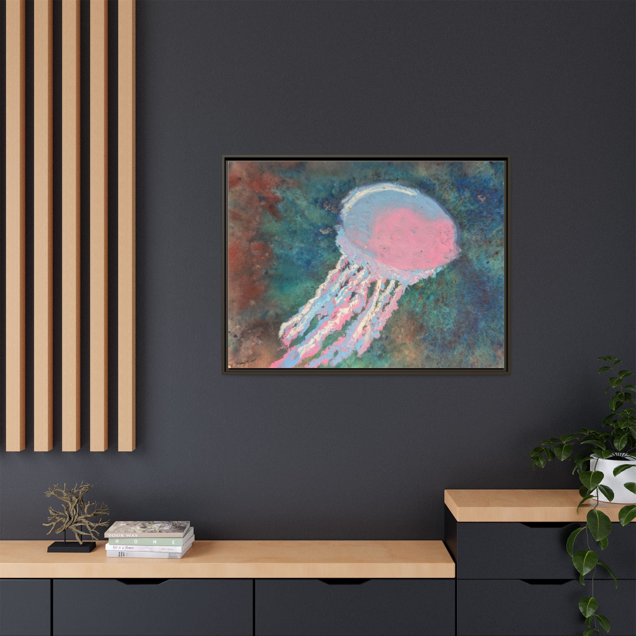 Jellyfish Watercolor Framed Canvas