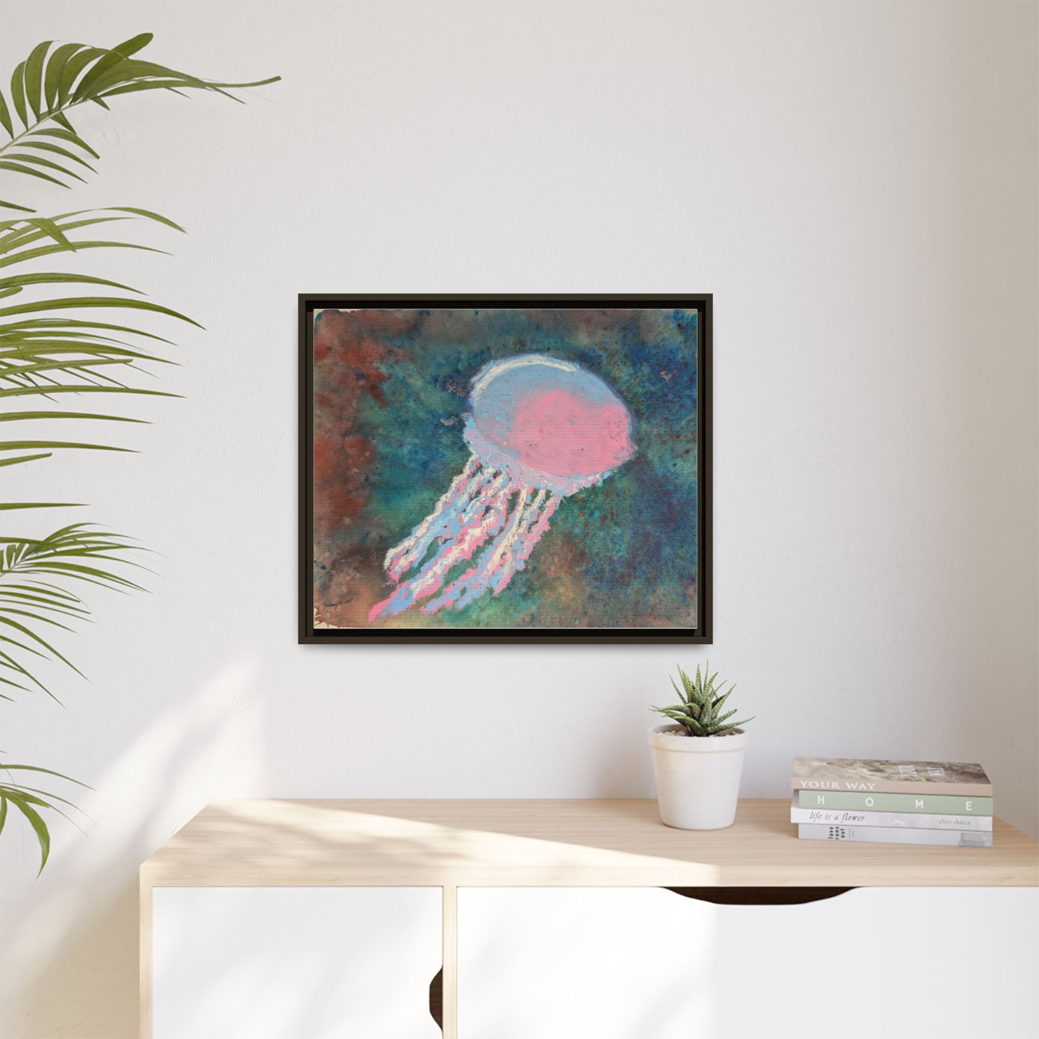 Jellyfish Watercolor Framed Canvas
