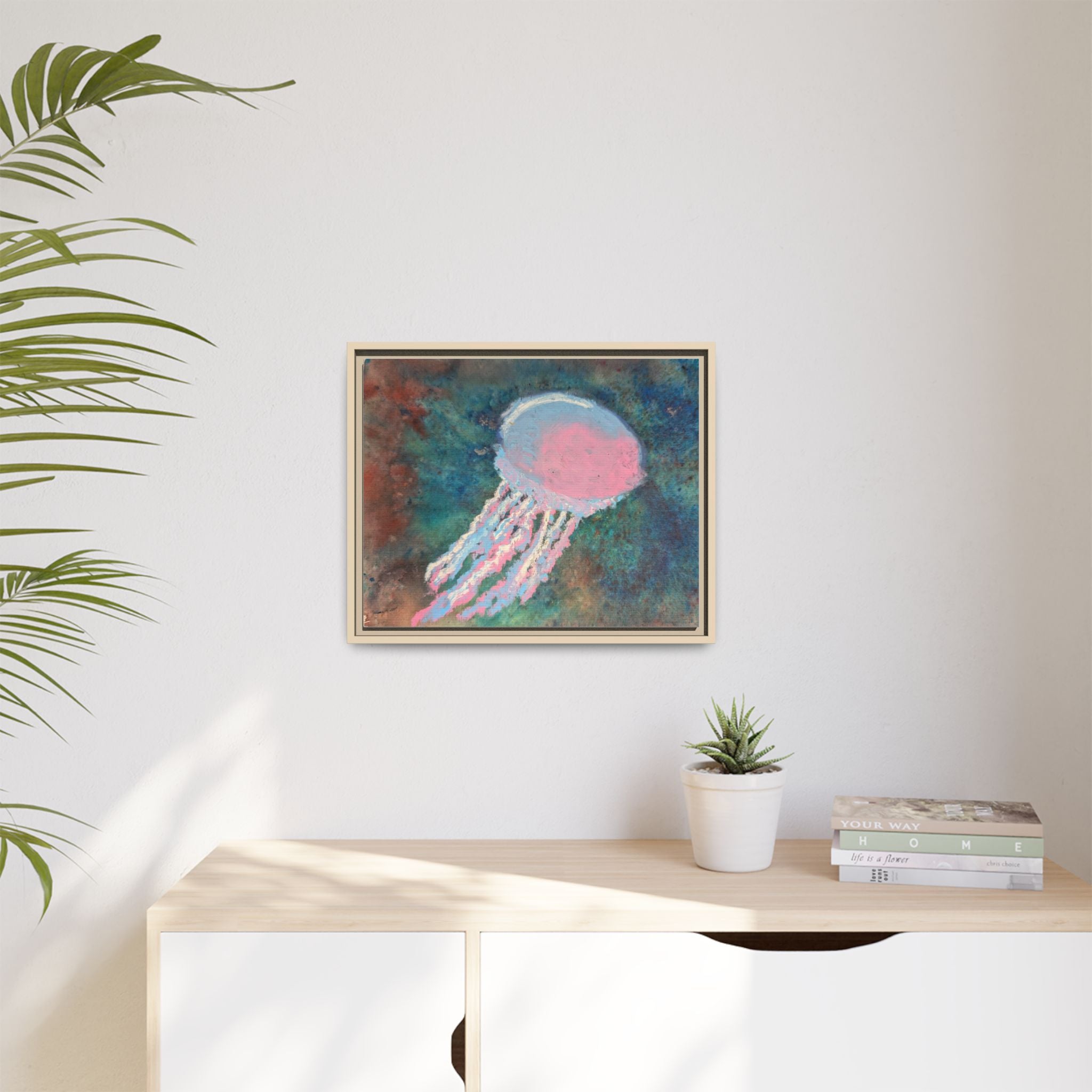 Jellyfish Watercolor Framed Canvas