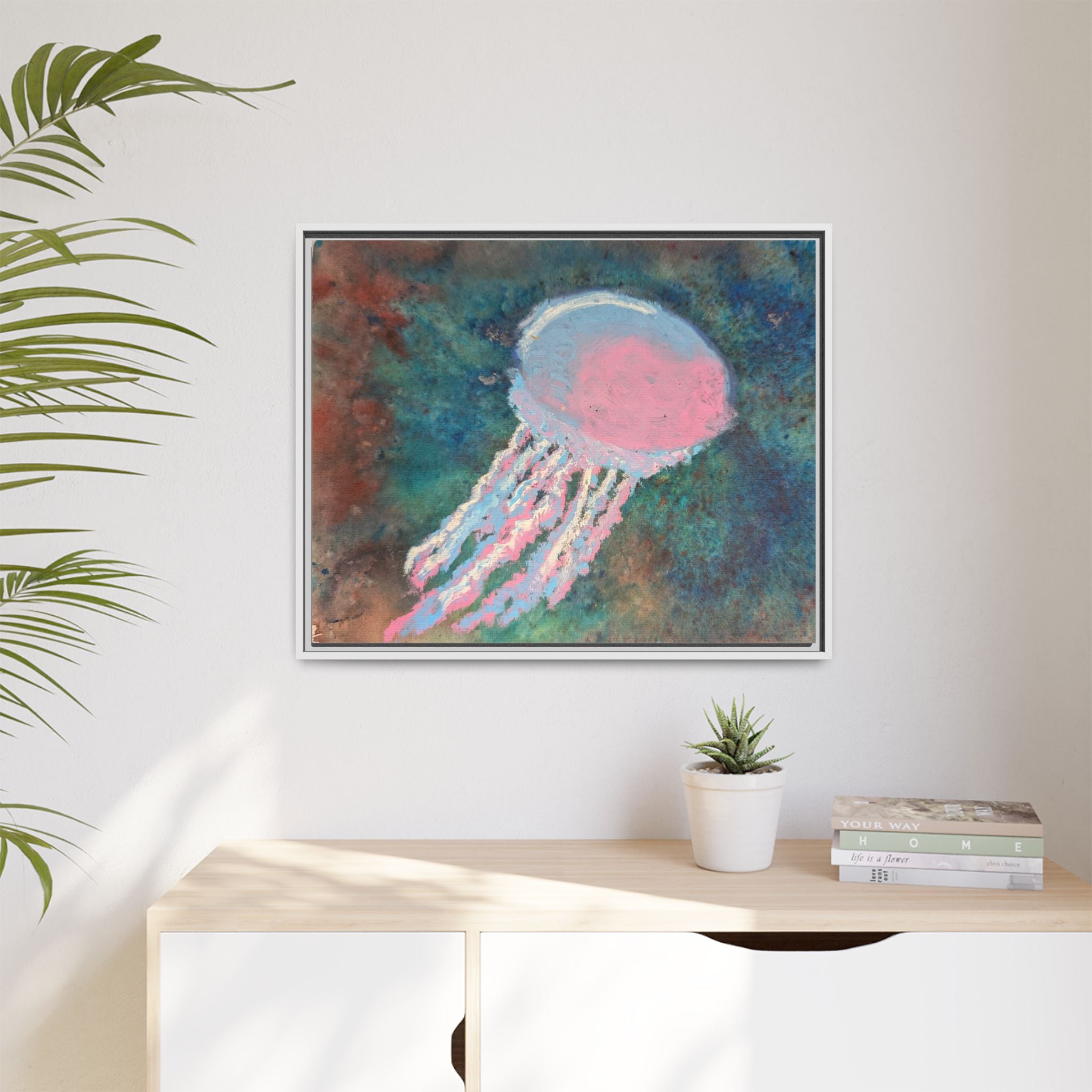 Jellyfish Watercolor Framed Canvas
