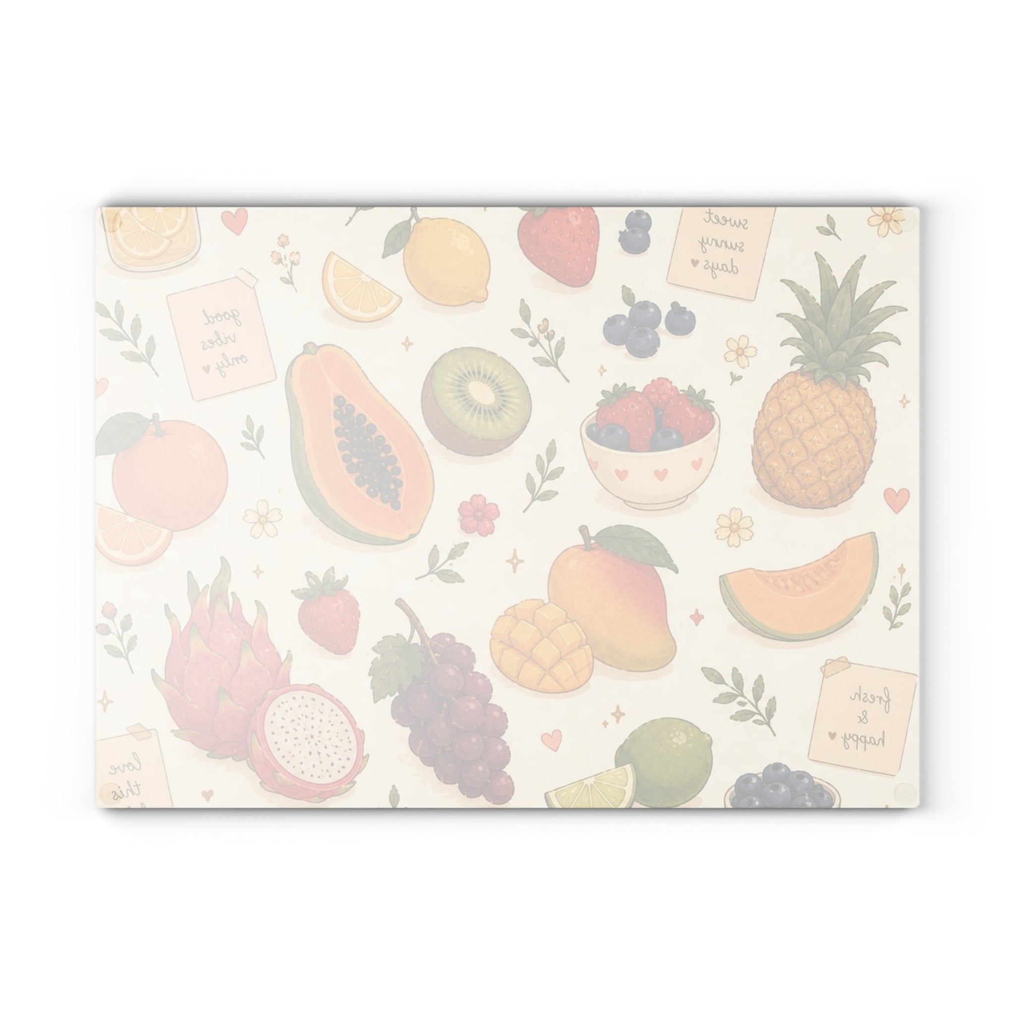 Tropical Fruit Glass Cutting Board — Colorful Summer Fruit Pattern