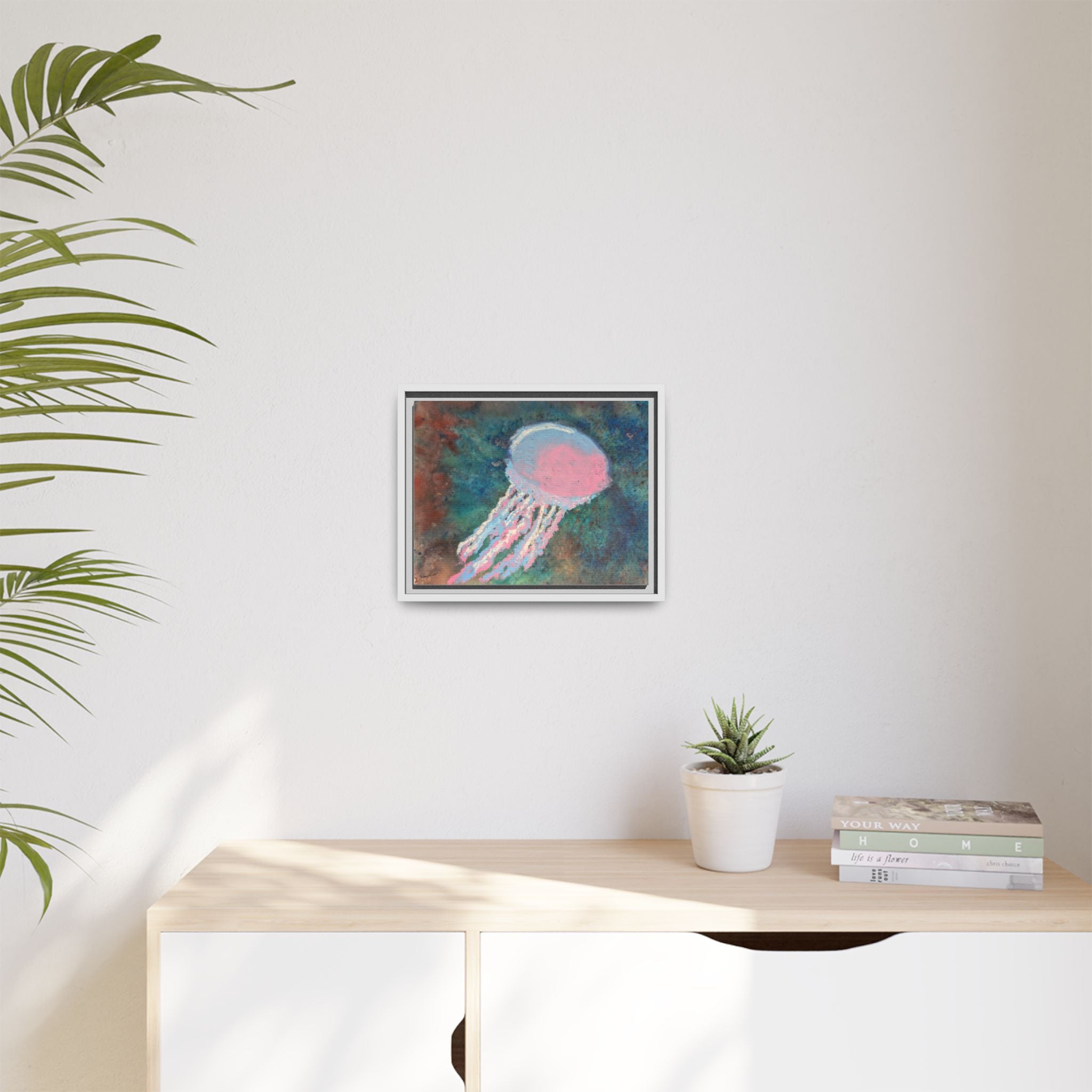 Jellyfish Watercolor Framed Canvas
