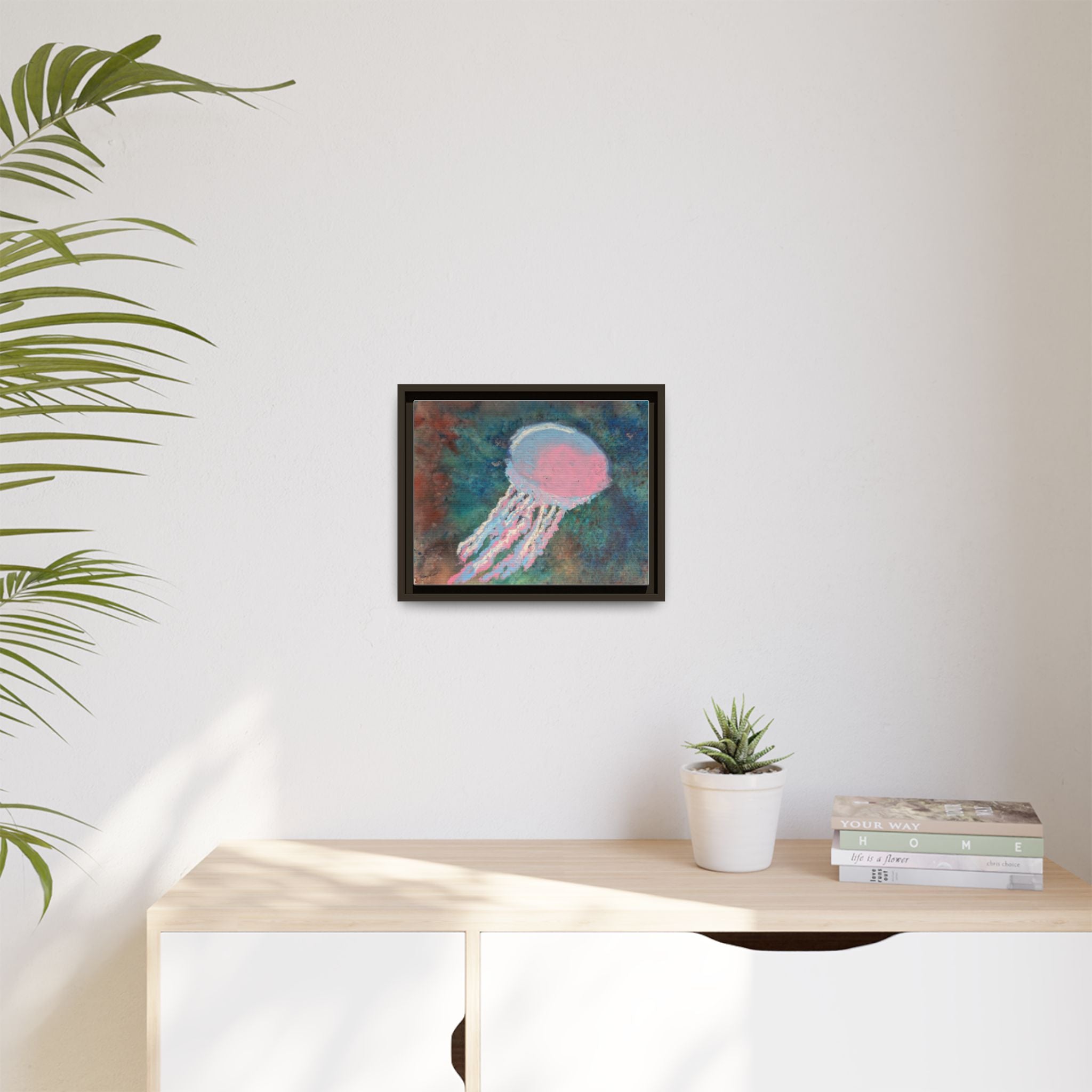 Jellyfish Watercolor Framed Canvas