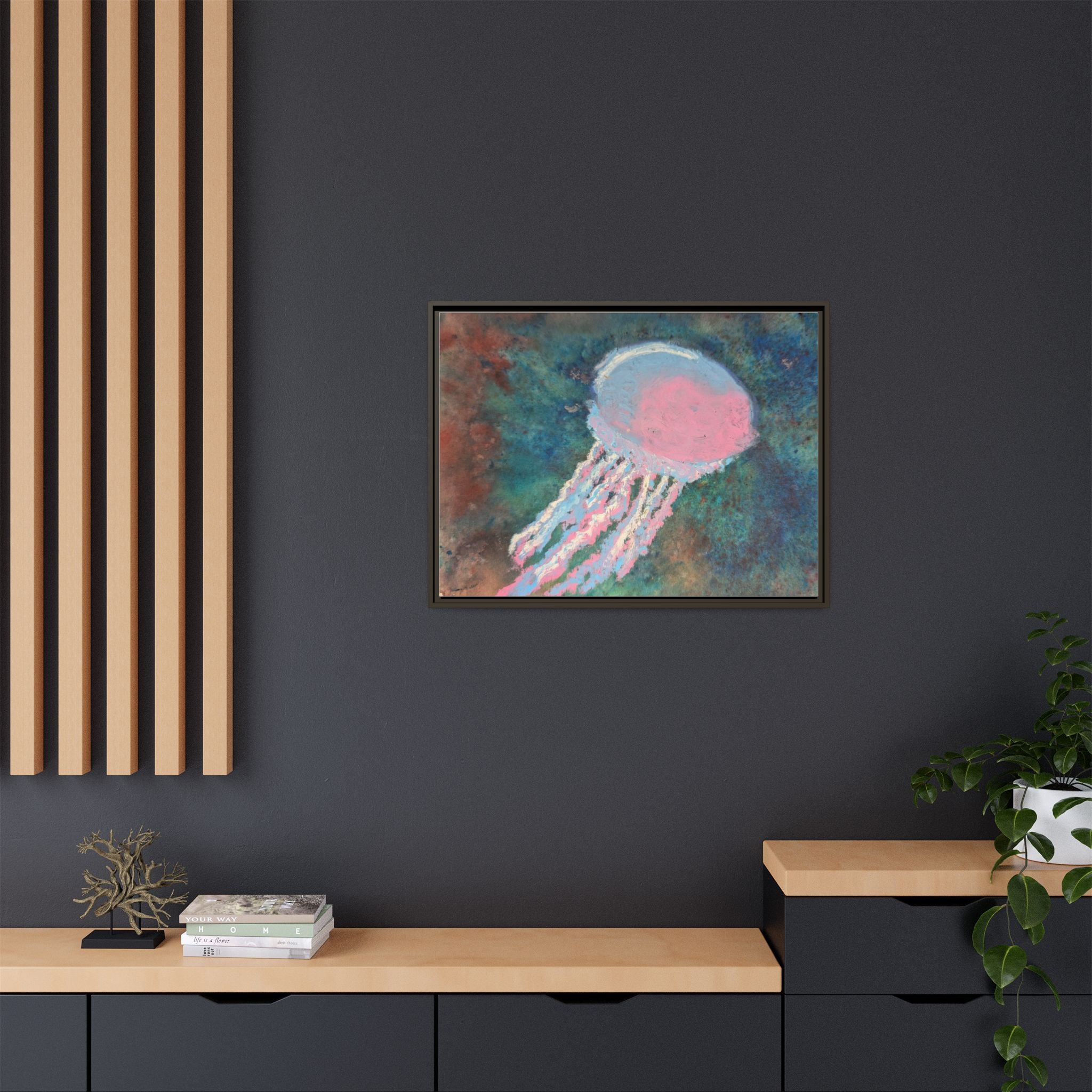Jellyfish Watercolor Framed Canvas
